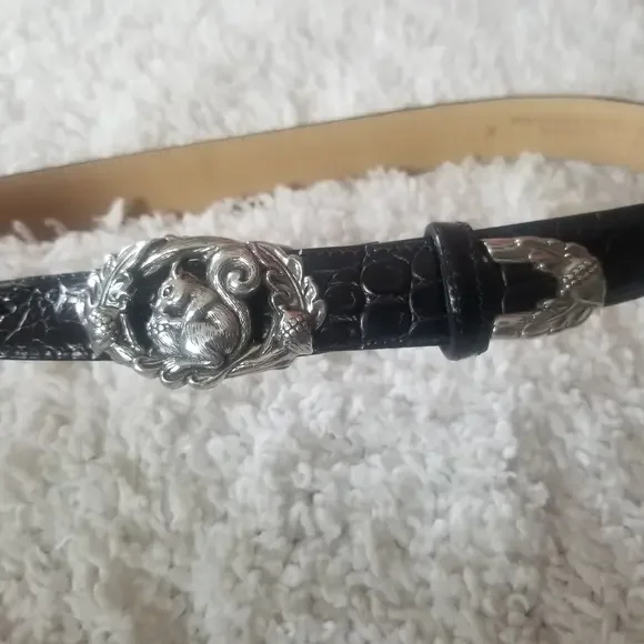 Talbots Black Leather Belt Squirrel Buckle M - Picture 2 of 6